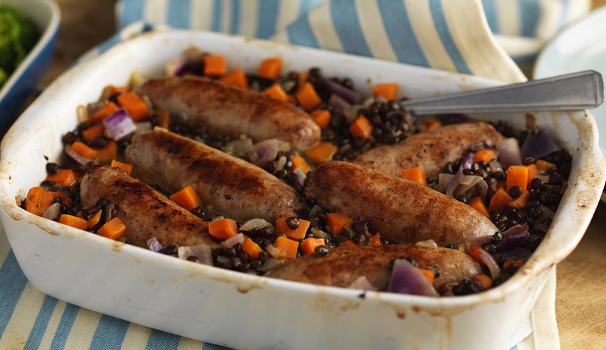 Braised sausage with lentils