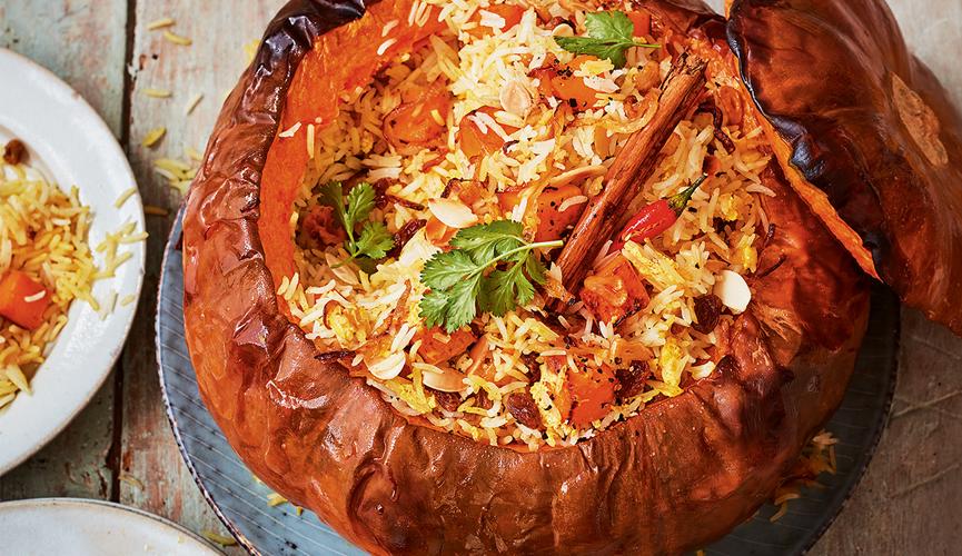 Biriyani-stuffed pumpkin