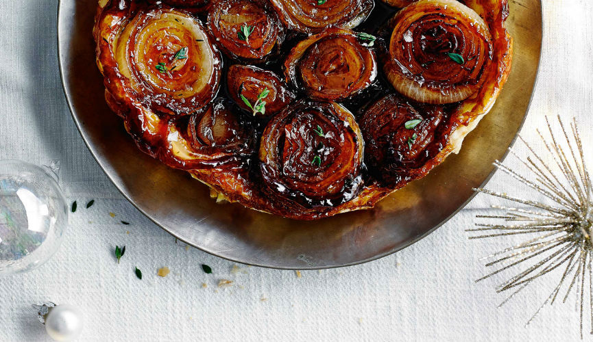 Onion tarte tatin with port glaze