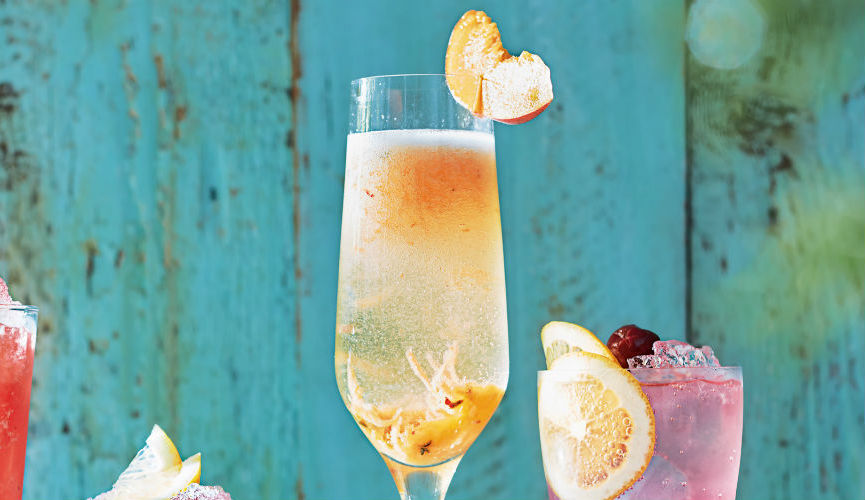 Peach, prosecco and thyme bellini