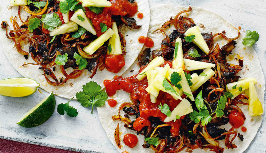 Pulled mushroom tacos with smoky tomato salsa