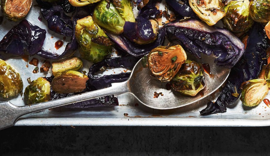 Roasted brussels with sticky maple glaze