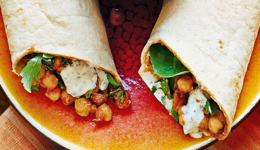 Indian chickpea wraps with minty yogurt