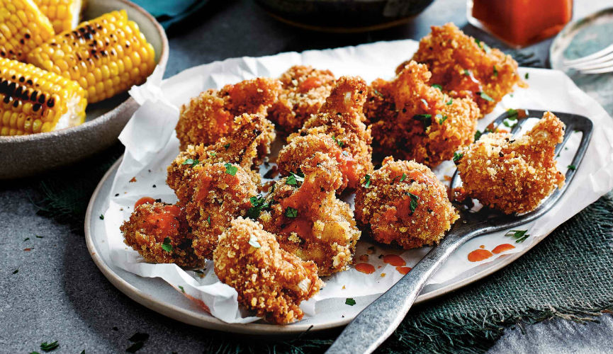 Kentucky fried cauliflower with all the sides