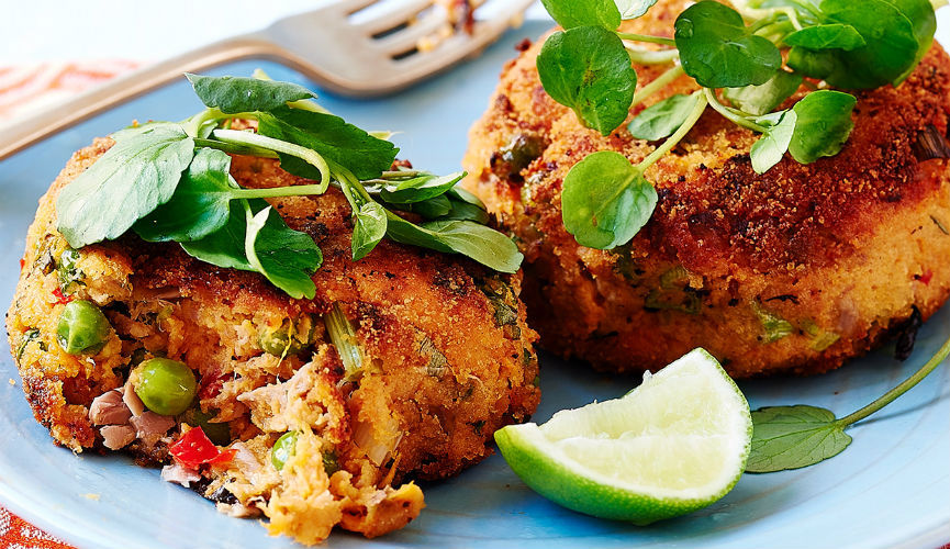 Spicy tuna and sweet potato fishcakes