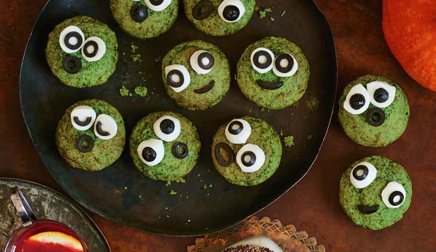 Spooky spinach muffins