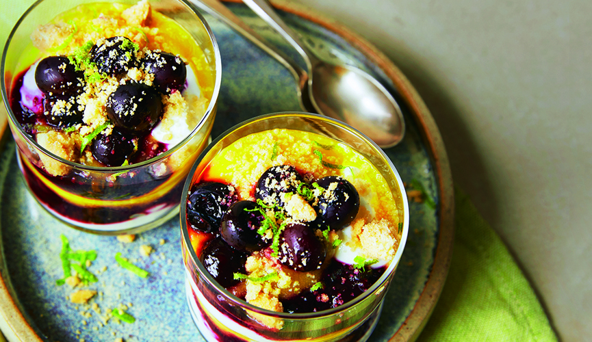 Mango, blueberry & lime fool