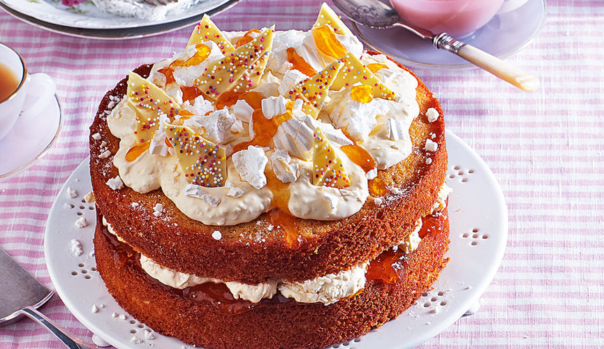 Coconut and apricot Victoria sponge