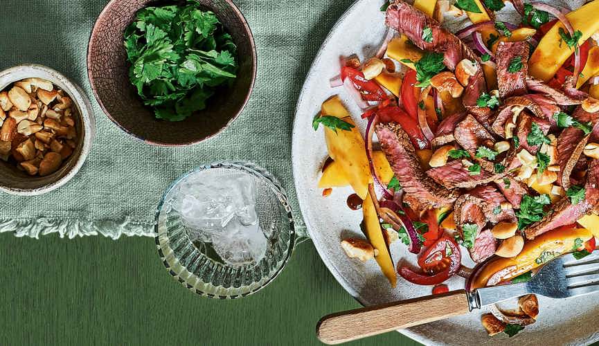 Steak with mango salad