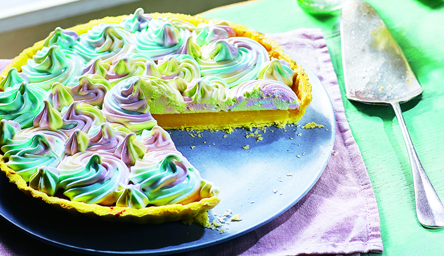 Rainbow lemon meringue pie