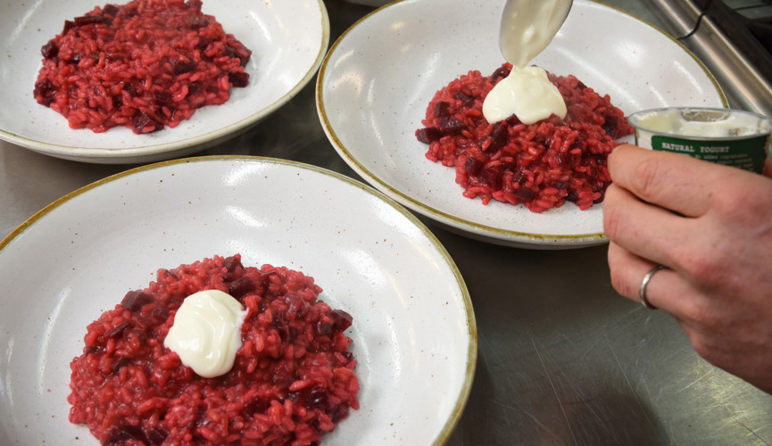 Will Hollands' Beetroot risotto, natural yoghurt and crispy smoked ham