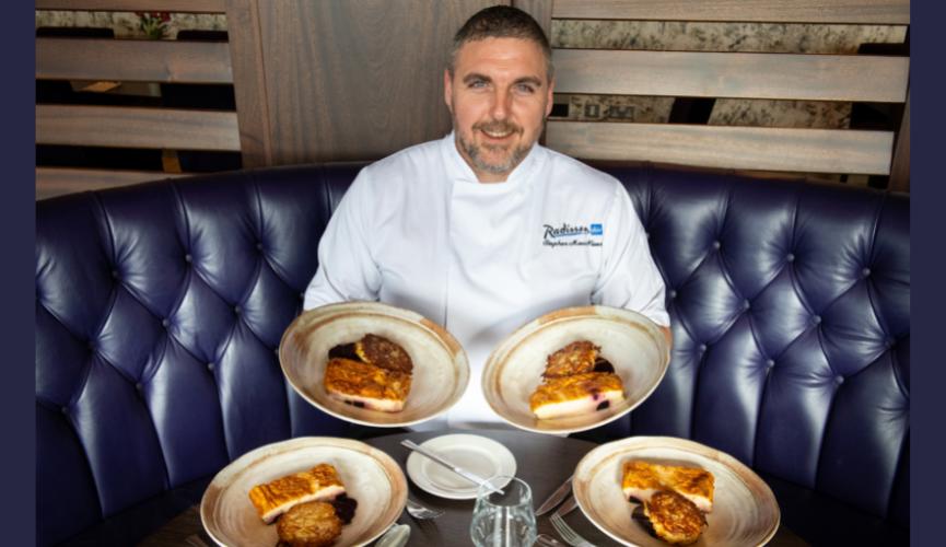 Stephen MacNiven's Baked egg, beetroot and mozzarella frittata served with potato rosti