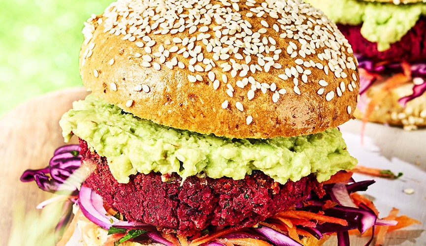 Rainbow beetroot burgers with slaw