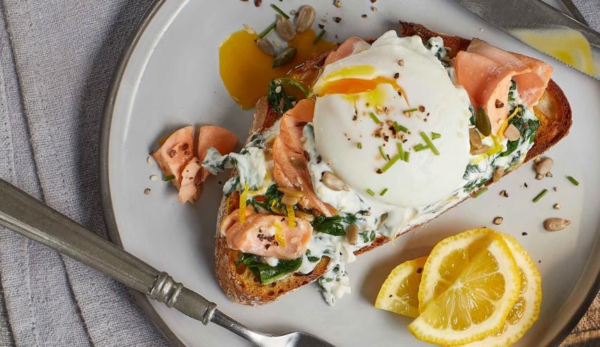 Tea-poached salmon and eggs